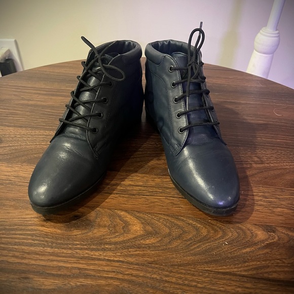 1980s Vintage Blue Leather Granny Pixies Ankle Boots Danexx- Size 7 - Picture 4 of 6